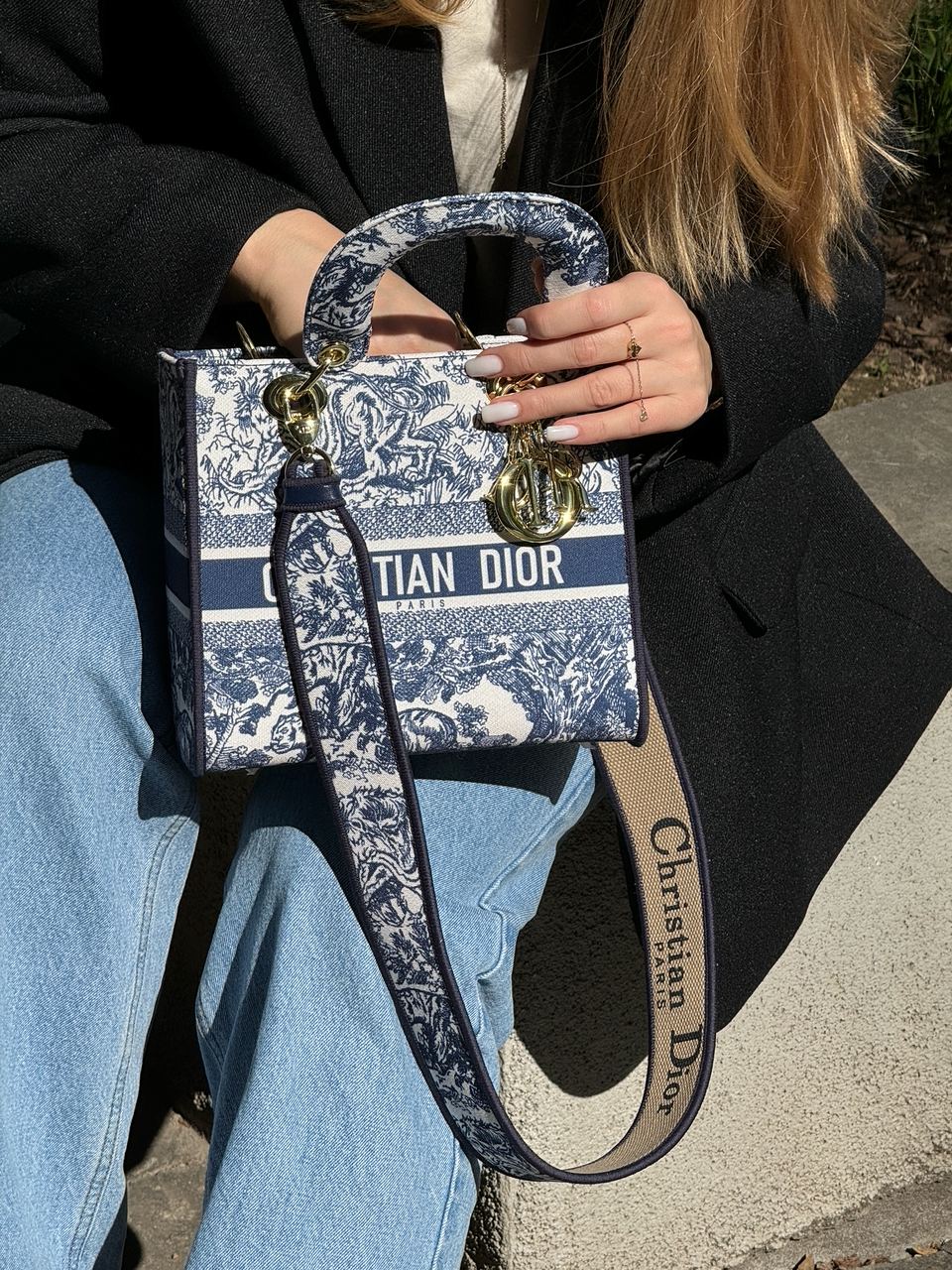 Christian Dior Medium Lady D-Lite Bag Blue/White - 7