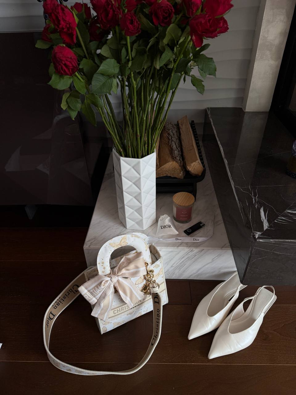 Christian Dior Medium Lady Dior Butterfly Embroidered Canvas Bag in Off-White/Beige - 15