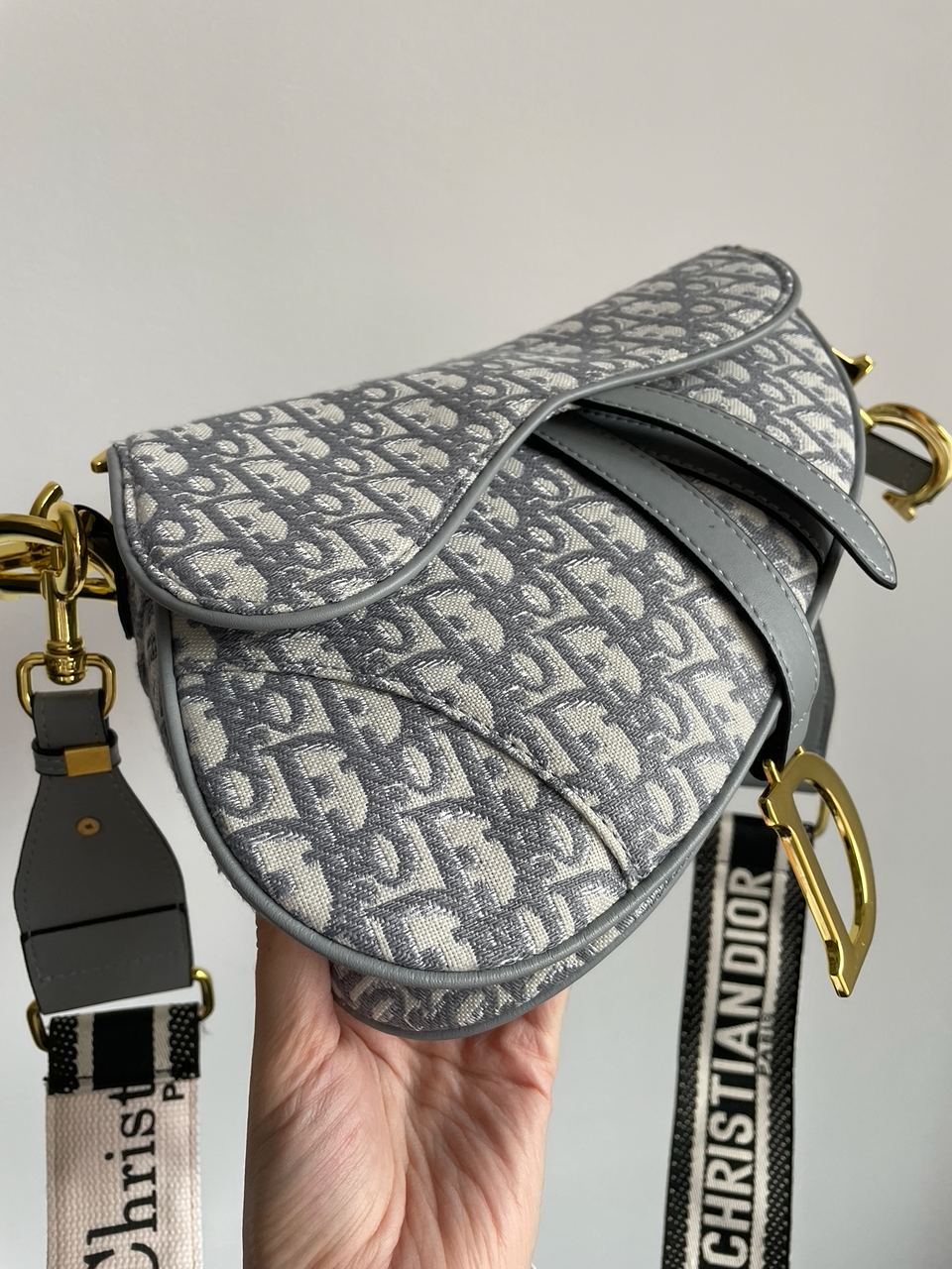 Christian Dior Saddle Bag Gray Oblique Embroidery - 10