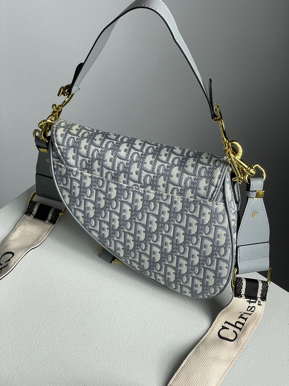 Christian Dior Saddle Bag Gray Oblique Embroidery - 13