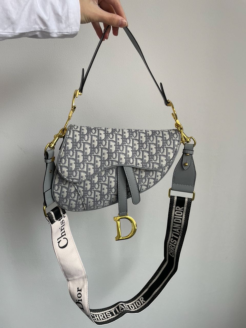 Christian Dior Saddle Bag Gray Oblique Embroidery - 9