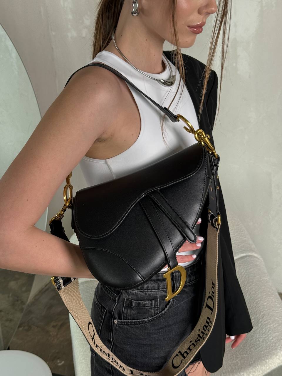 Christian Dior Saddle Bag With Strap Black - 2