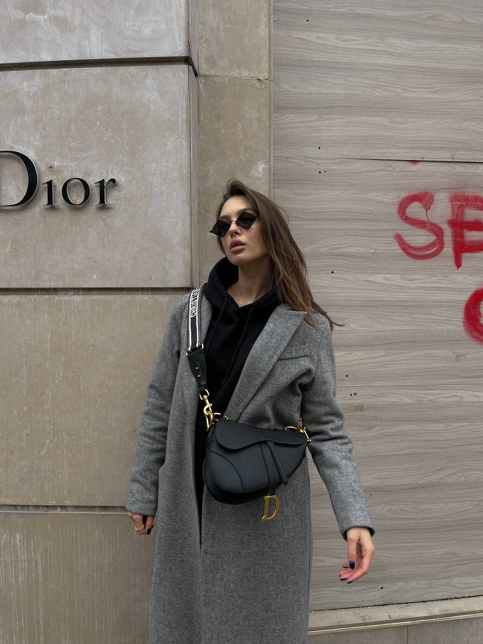 Christian Dior Saddle Bag With Strap Black Goatskin - 6