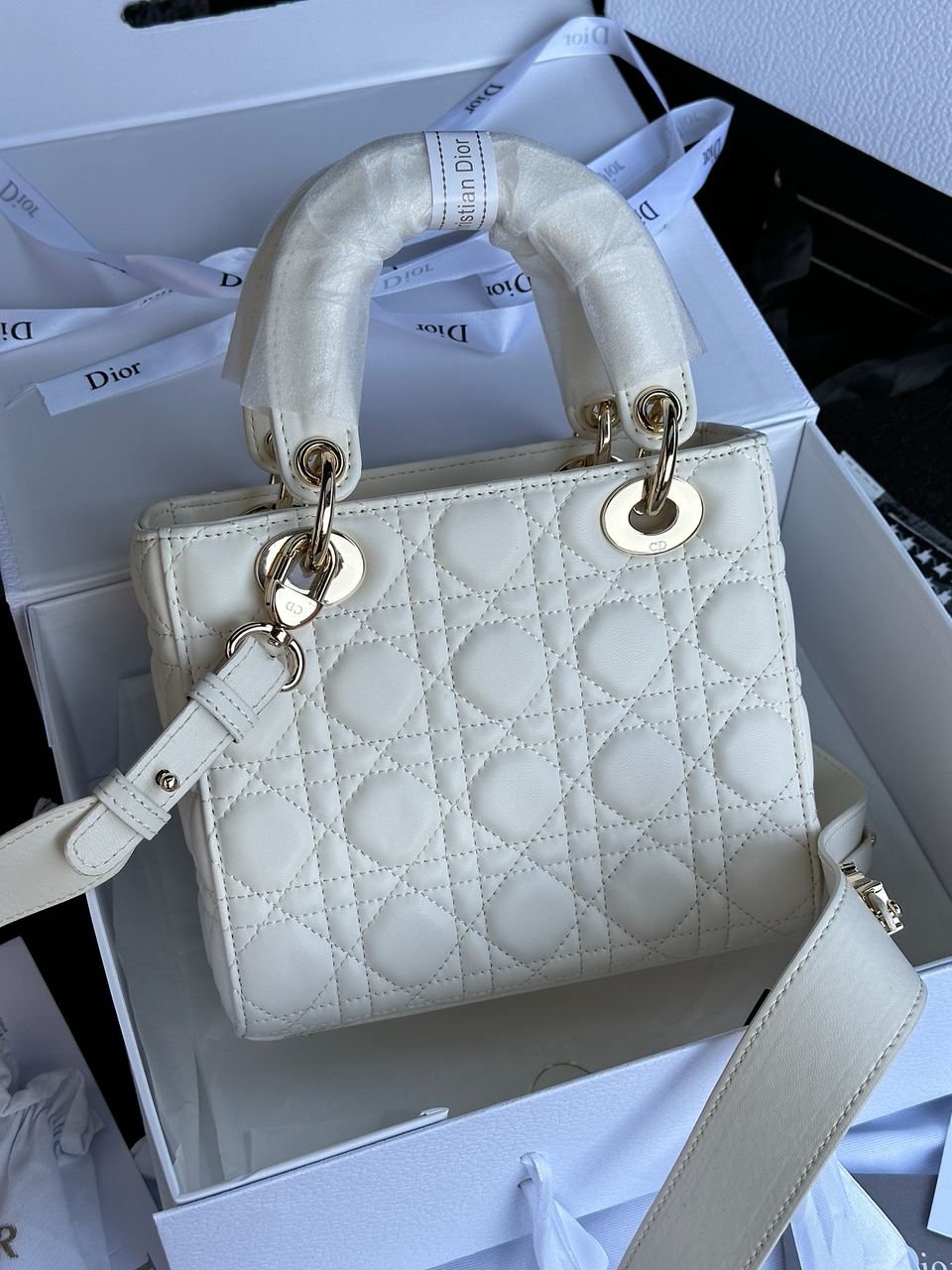 Christian Dior Small Lady Dior My ABCDIOR Bag Cream - 7