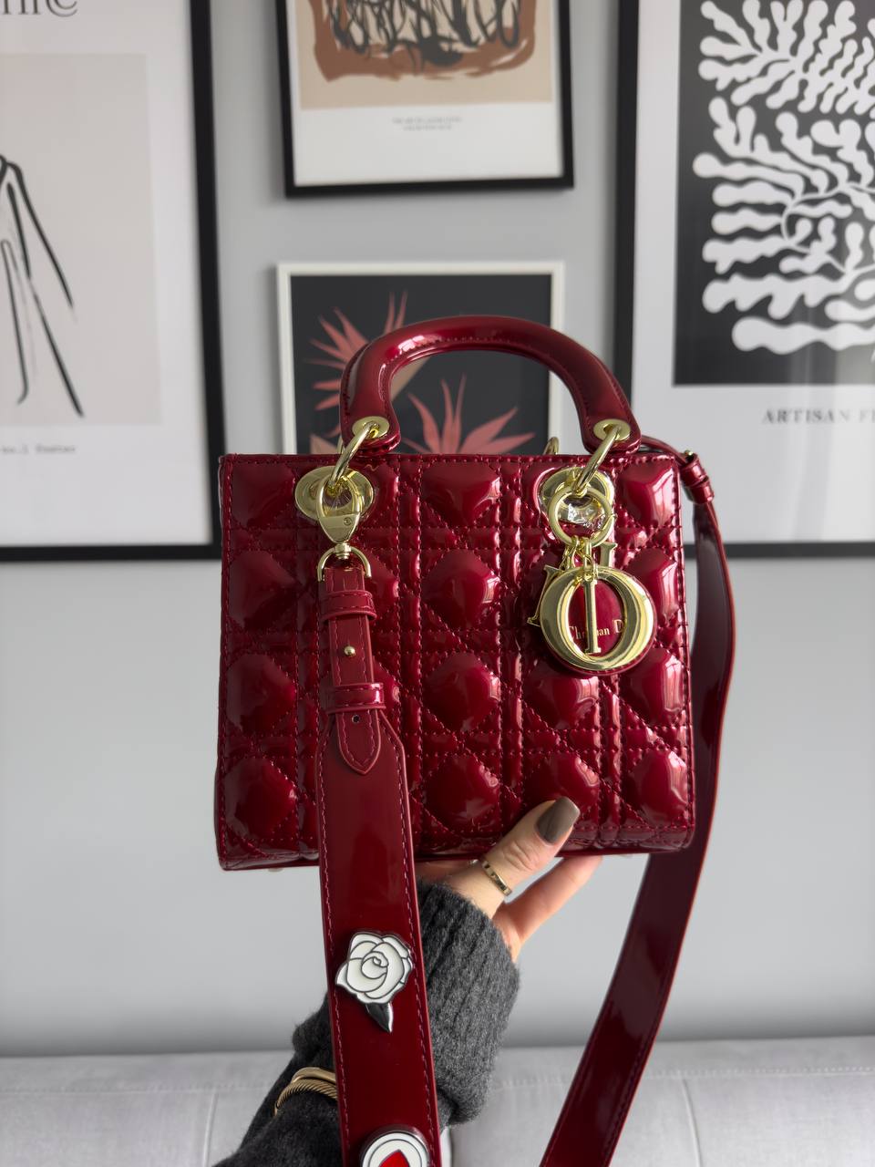 Christian Dior Small Lady My ABCDior Bag Red Patent Cannage Calfskin - 4