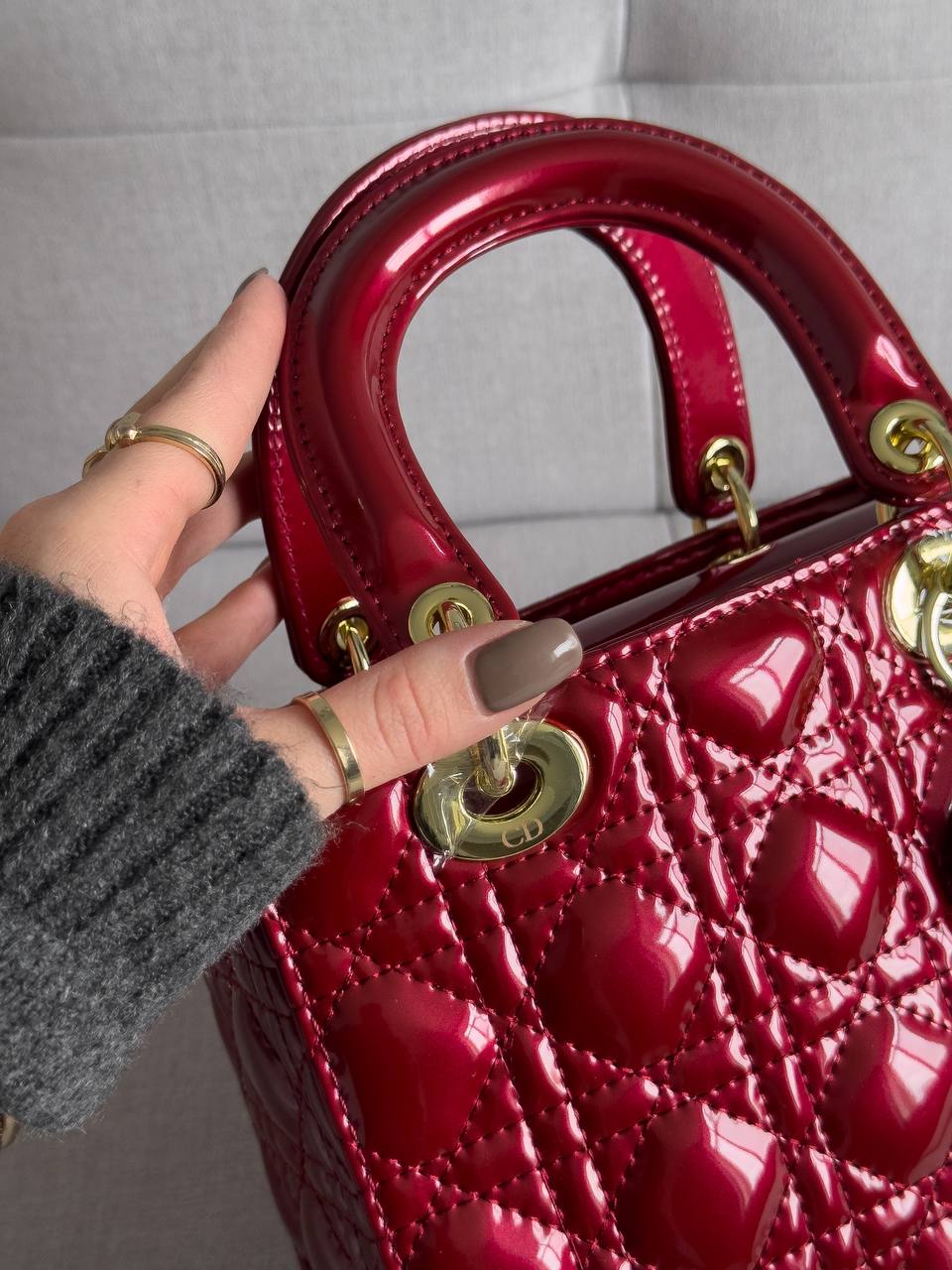 Christian Dior Small Lady My ABCDior Bag Red Patent Cannage Calfskin - 6