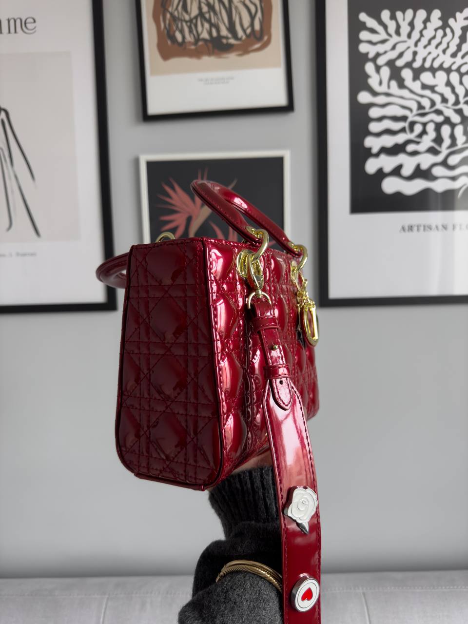 Christian Dior Small Lady My ABCDior Bag Red Patent Cannage Calfskin - 9