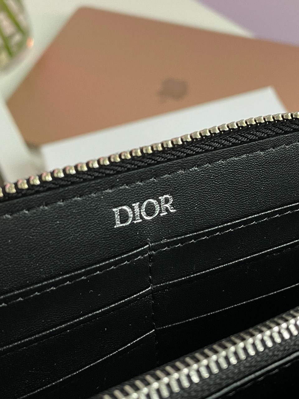 Christian Dior Zipped Long Wallet Grey Diamond Canvas - 15