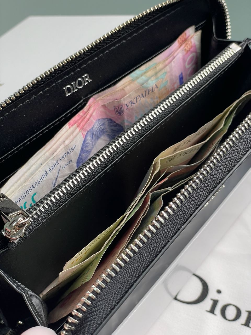 Christian Dior Zipped Long Wallet Grey Diamond Canvas - 16