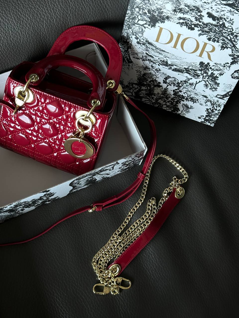 ChristianDior Lady Mini Cherry Red/Gold - 2