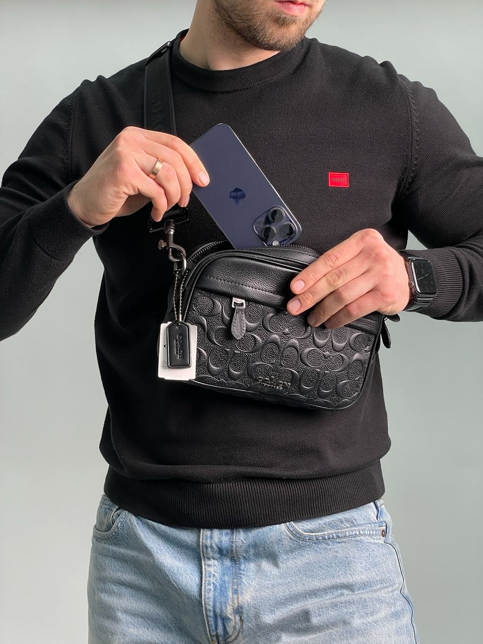 Coach Academy Crossbody Signature Leather Black - 6