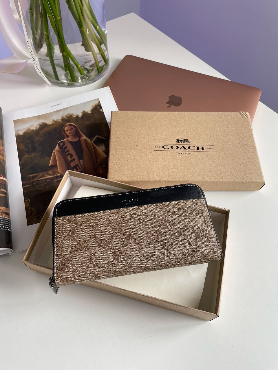 Coach Accordion Wallet In Signature Beige - 4