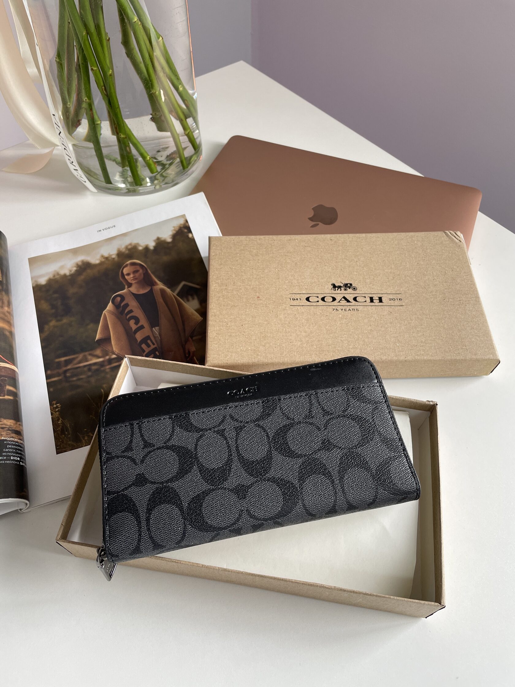 Coach Accordion Wallet In Signature Canvas Grey - 4