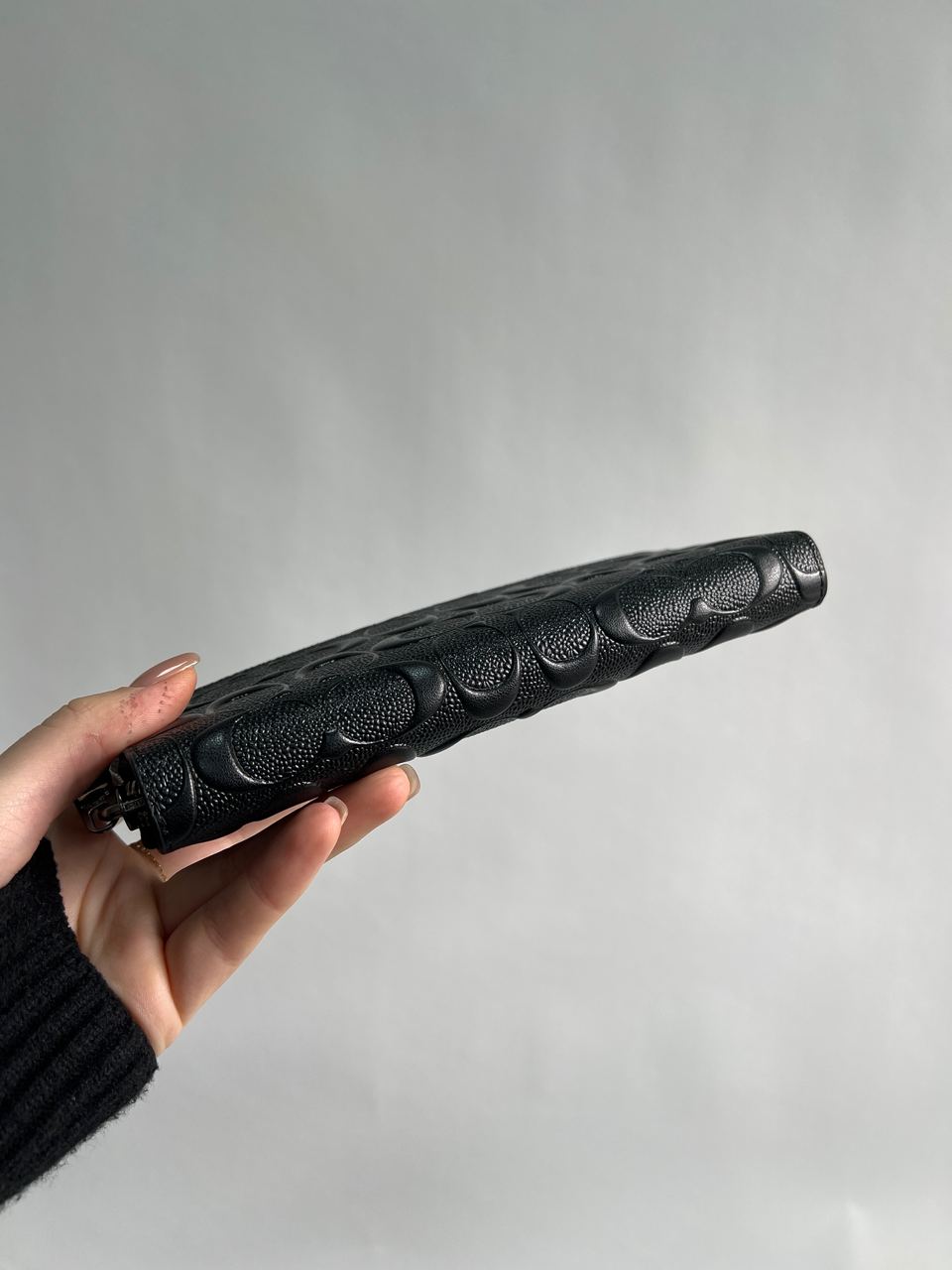 Coach Accordion Zip Long Wallet Embossed Black - 10