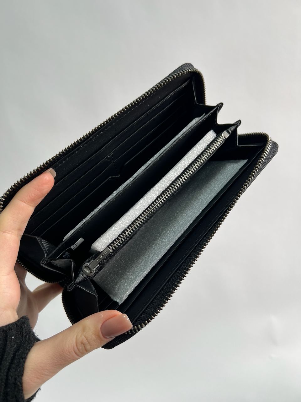 Coach Accordion Zip Long Wallet Embossed Black - 12