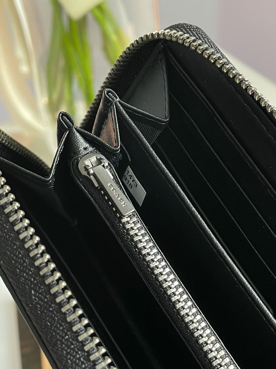 Coach Accordion Zip Long Wallet Embossed Black - 13