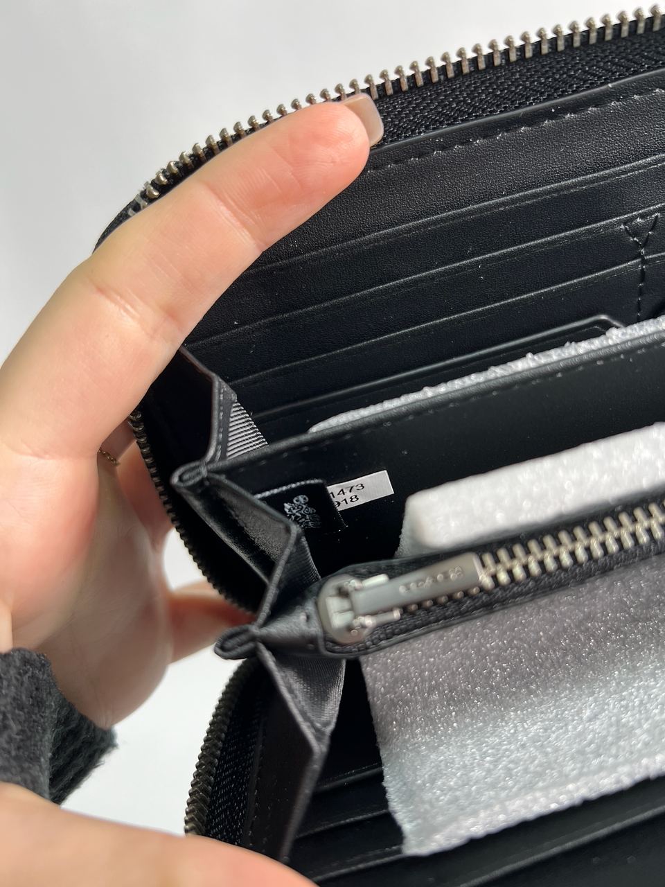 Coach Accordion Zip Long Wallet Embossed Black - 14