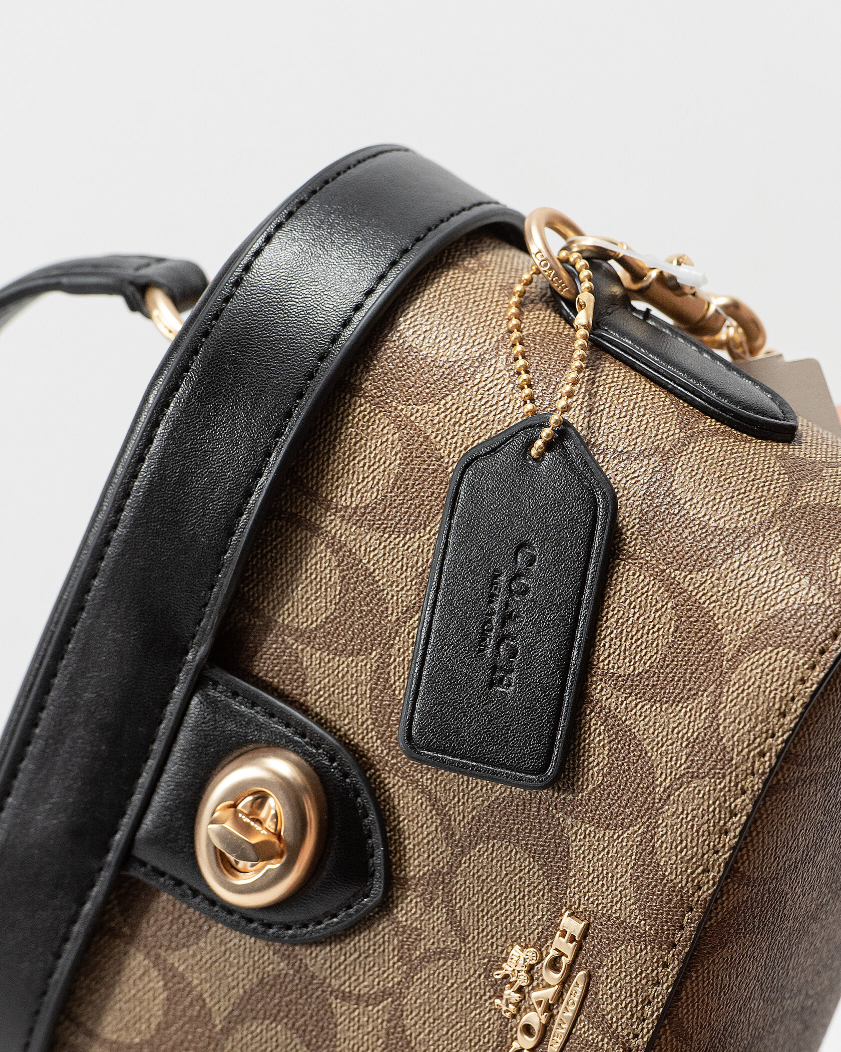 Coach Alie Small Camera Crossbody Bag in Signature Canvas Tan/Black - 13