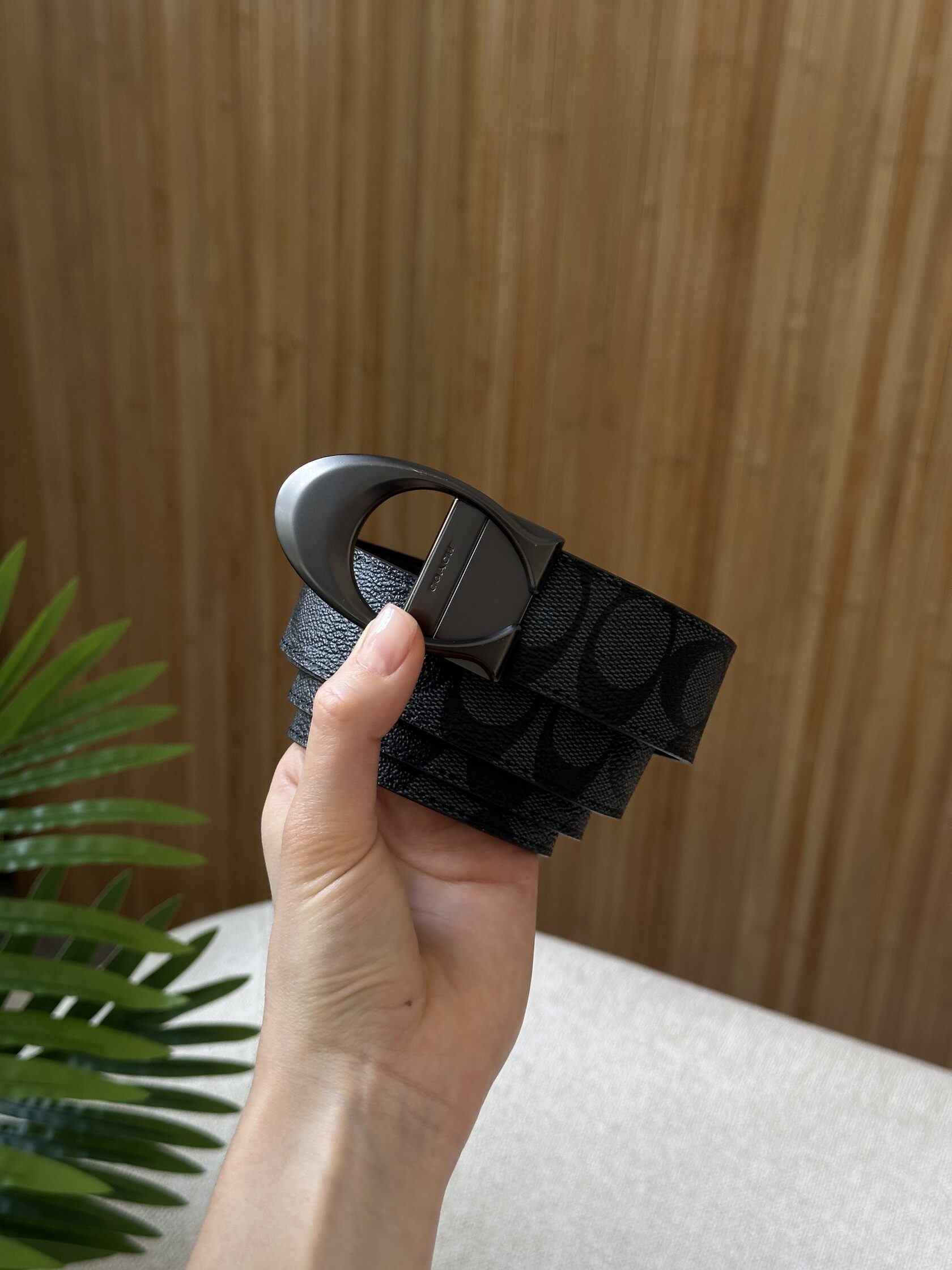 Coach Belt Kit Grey Canvas/Black Fittings - 17