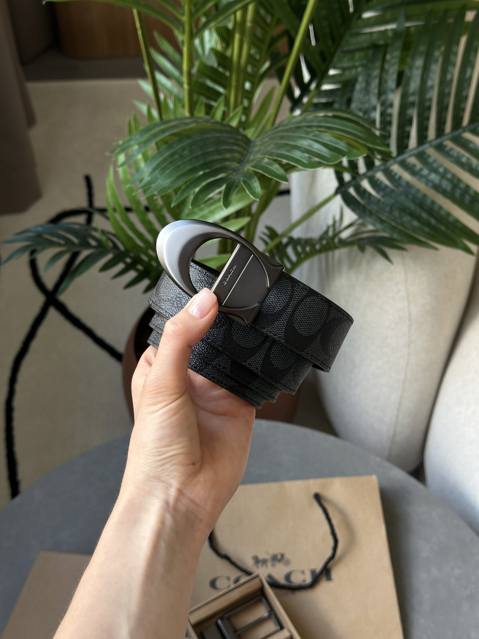 Coach Belt Kit Grey Canvas/Black Fittings - 19