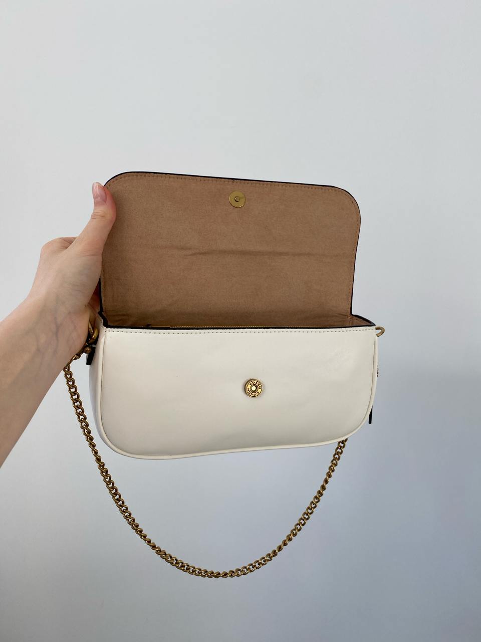 Coach Brook Flap Chain White\Gold - 12