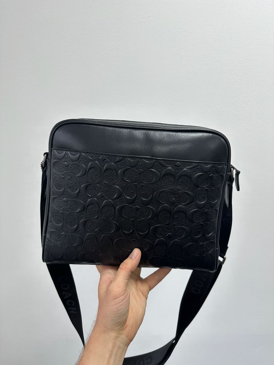 Coach Charles Camera Crossbody Messenger Bag Textured Black - 6