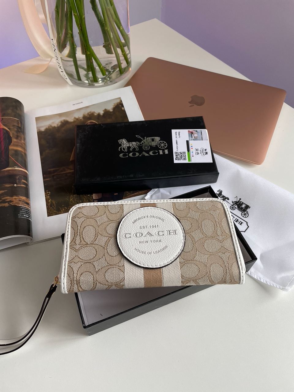 Coach Dempsey Large Wallet In Signature Jacquard Beige - 6