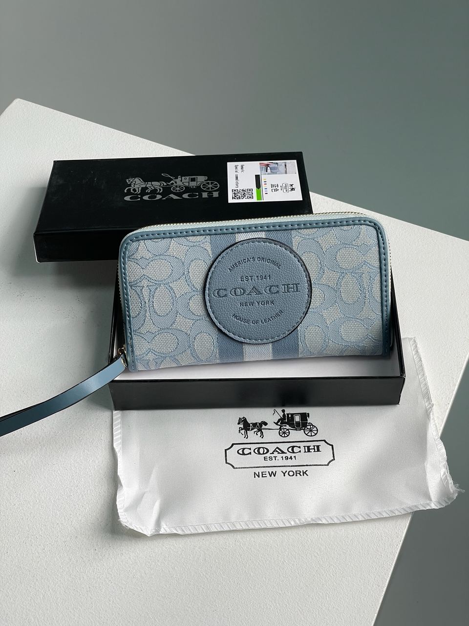 Coach Dempsey Large Wallet In Signature Jacquard Blue - 2