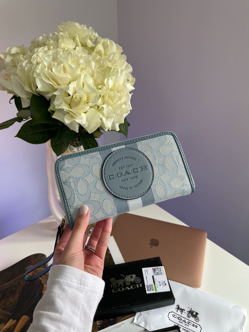 Coach Dempsey Large Wallet In Signature Jacquard Blue - 3