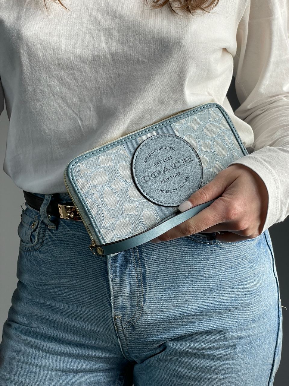 Coach Dempsey Large Wallet In Signature Jacquard Blue - 5