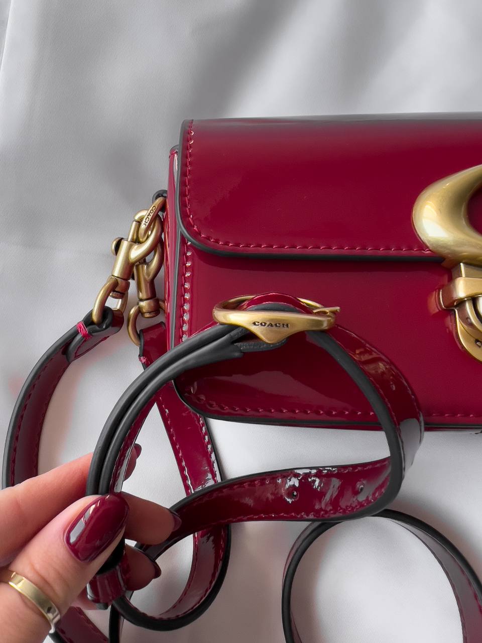 Coach Glovetanned Studio Baguette Patent Leather Bag Red - 12