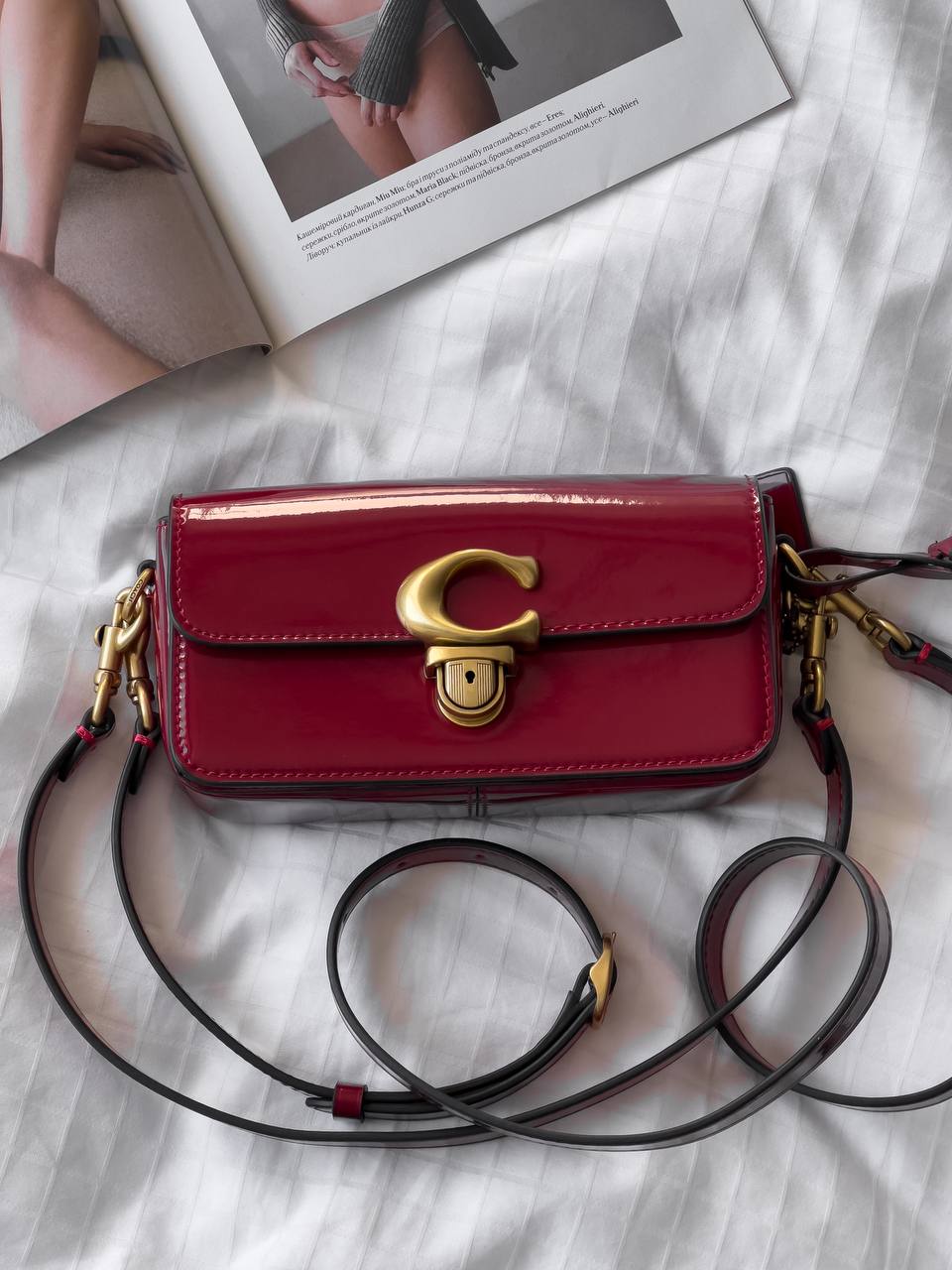 Coach Glovetanned Studio Baguette Patent Leather Bag Red - 3