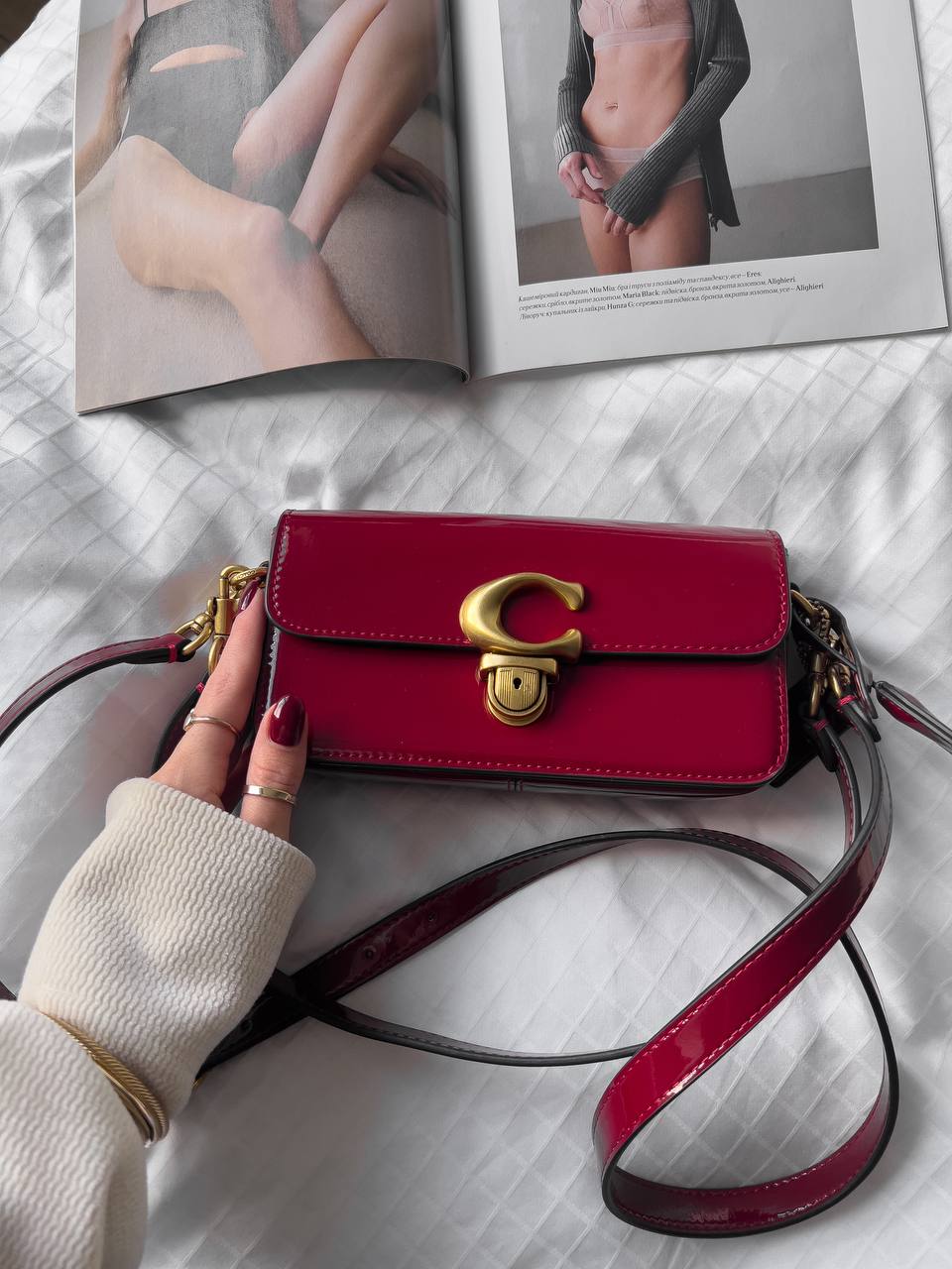 Coach Glovetanned Studio Baguette Patent Leather Bag Red - 6