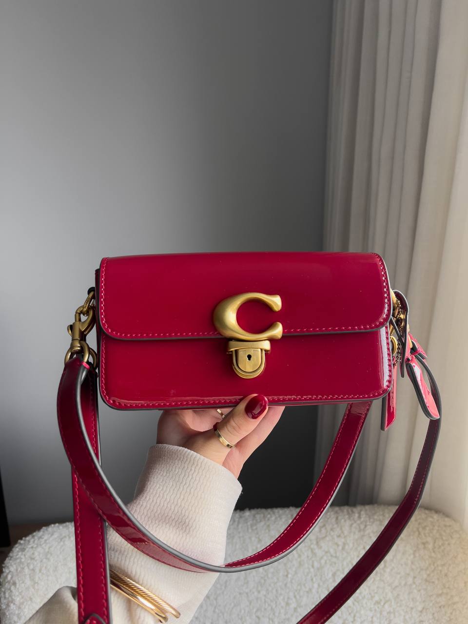 Coach Glovetanned Studio Baguette Patent Leather Bag Red - 8