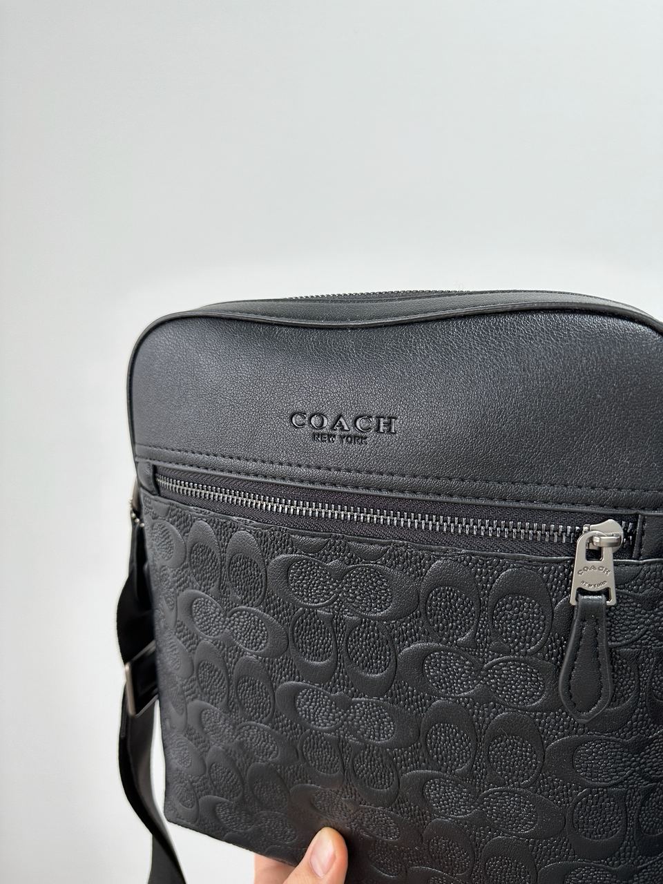 Coach Houston Relief Print Cow Leather Flight Bag Black - 8