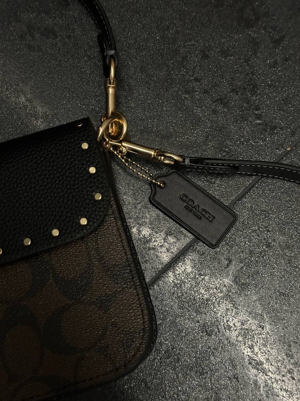 Coach Jade Shoulder Bag With Rivets In Signature Canvas Brown/Black - 7