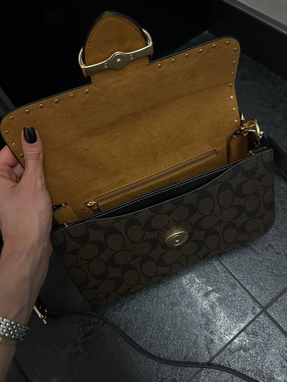 Coach Jade Shoulder Bag With Rivets In Signature Canvas Brown/Black - 8