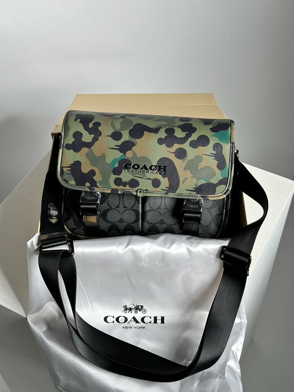 Coach Khaki &amp; Black League Hybrid Messenger Bag In Charcoal Mul - 2