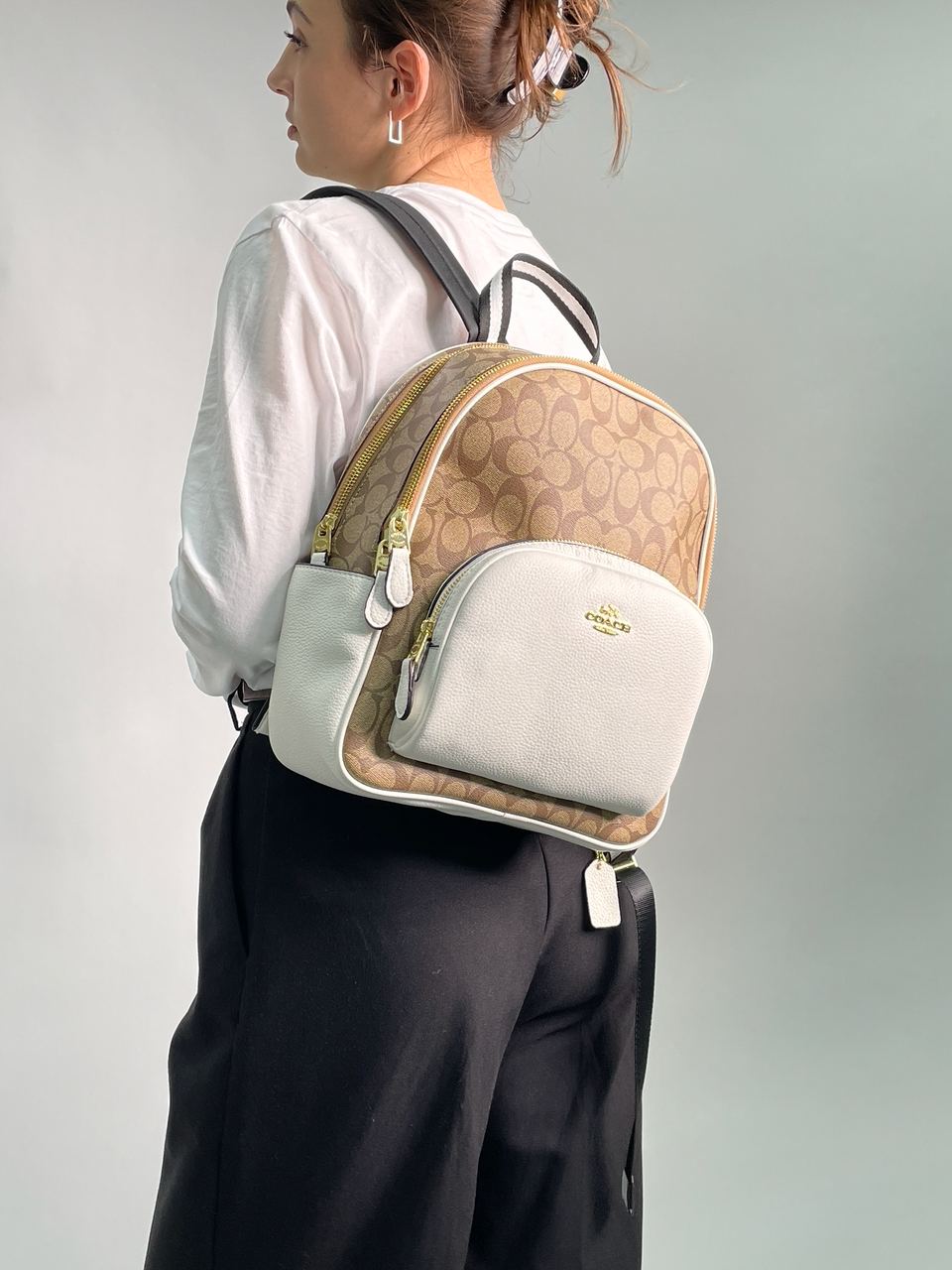 Coach Large Court Backpack In Signature Canvas in Beige/White - 4