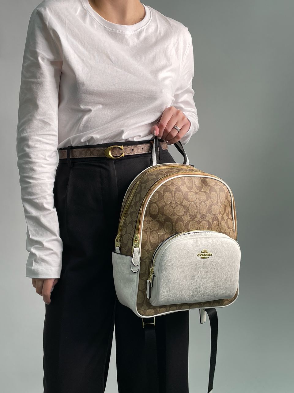 Coach Large Court Backpack In Signature Canvas in Beige/White - 5