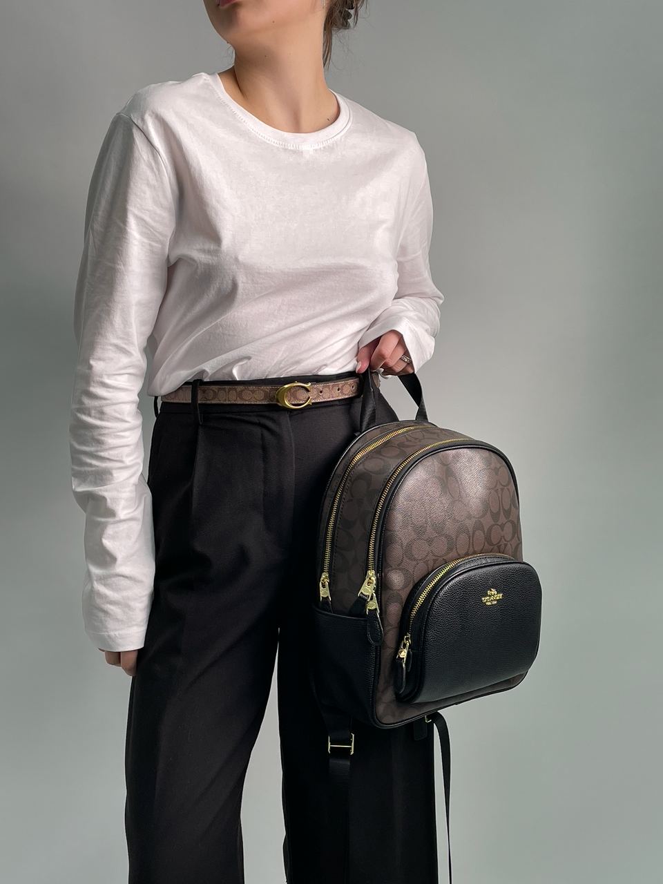 Coach Large Court Backpack In Signature Canvas in Brown/Black - 4