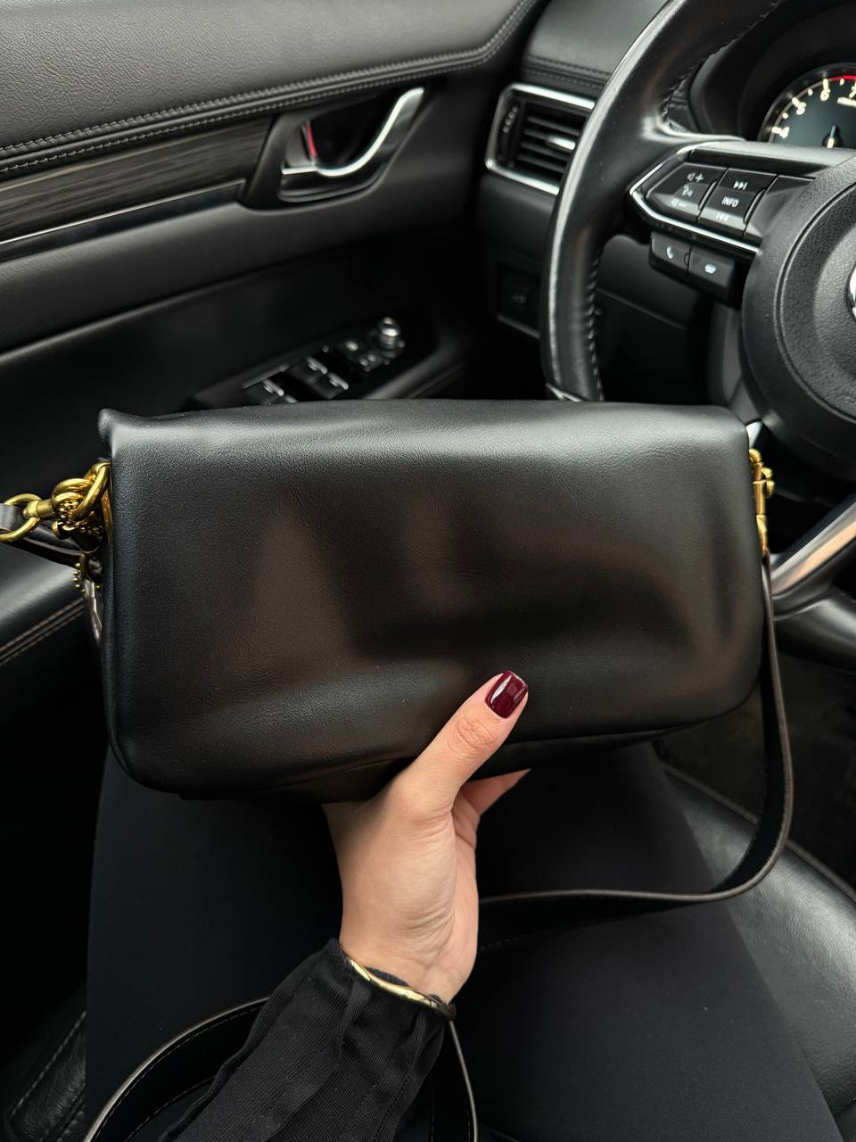 Coach Leather Covered C Closure Puffy Tabby Shoulder Bag Black - 12