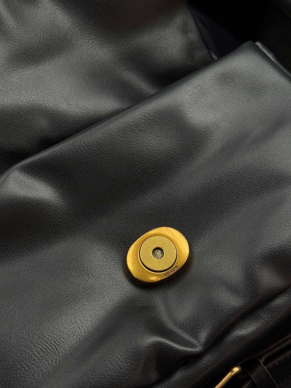 Coach Leather Covered C Closure Puffy Tabby Shoulder Bag Black - 14