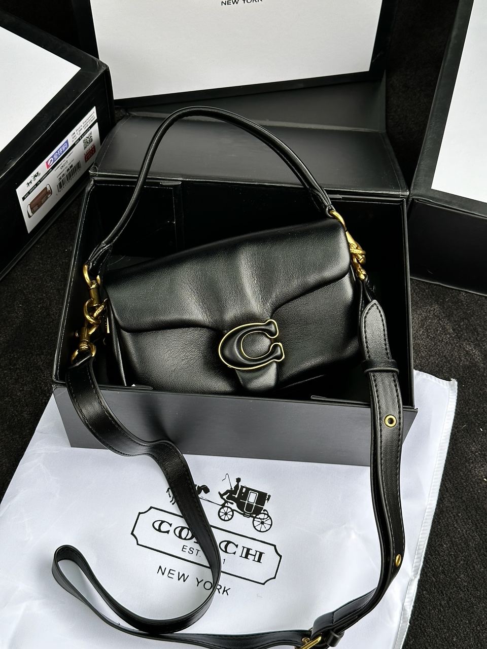 Coach Leather Covered C Closure Puffy Tabby Shoulder Bag Black - 2