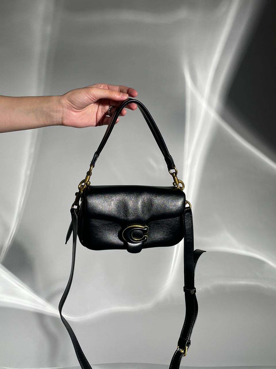 Coach Leather Covered C Closure Puffy Tabby Shoulder Bag Black - 9