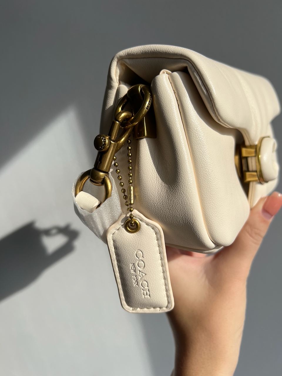 Coach Leather Covered C Closure Puffy Tabby Shoulder Bag Cream - 16