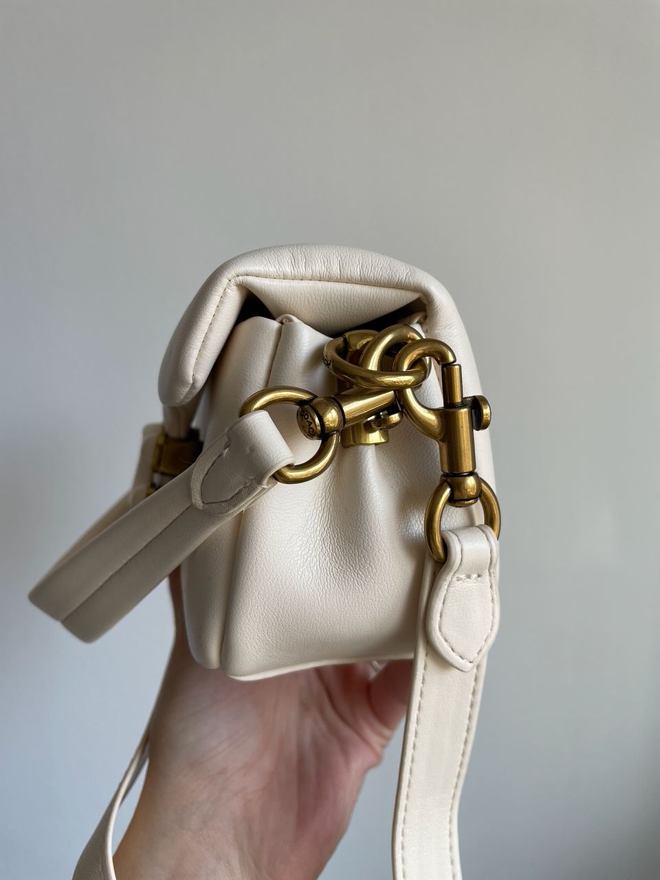 Coach Leather Covered C Closure Puffy Tabby Shoulder Bag Cream - 17