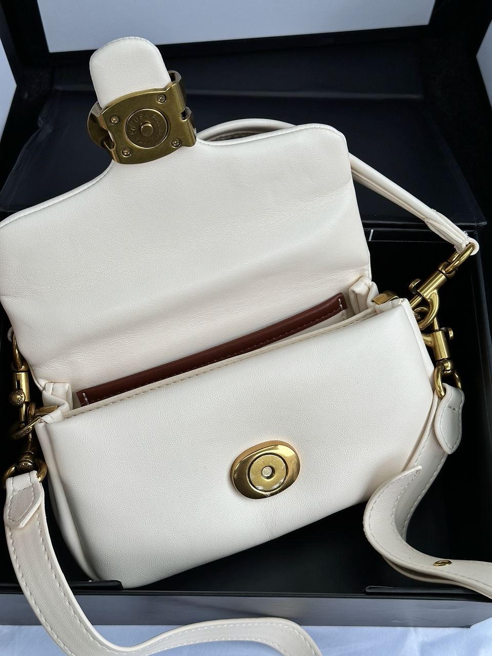 Coach Leather Covered C Closure Puffy Tabby Shoulder Bag Cream - 27