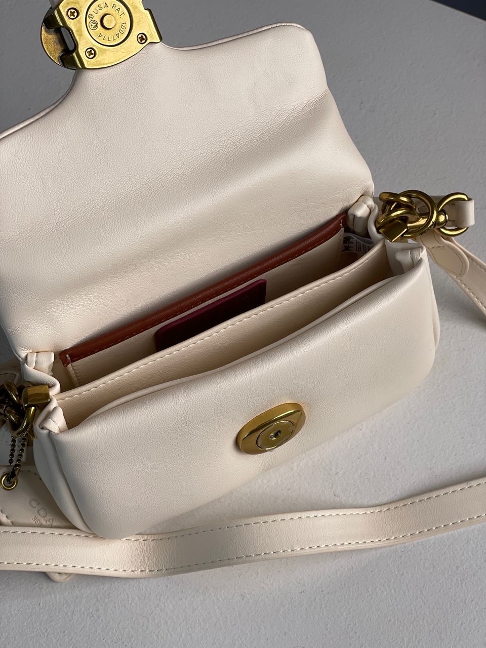 Coach Leather Covered C Closure Puffy Tabby Shoulder Bag Cream - 28