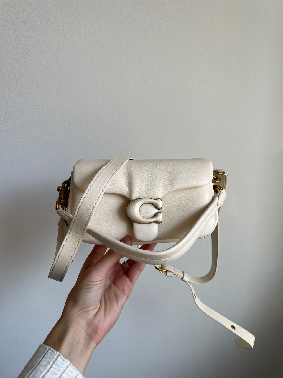 Coach Leather Covered C Closure Puffy Tabby Shoulder Bag Cream - 9